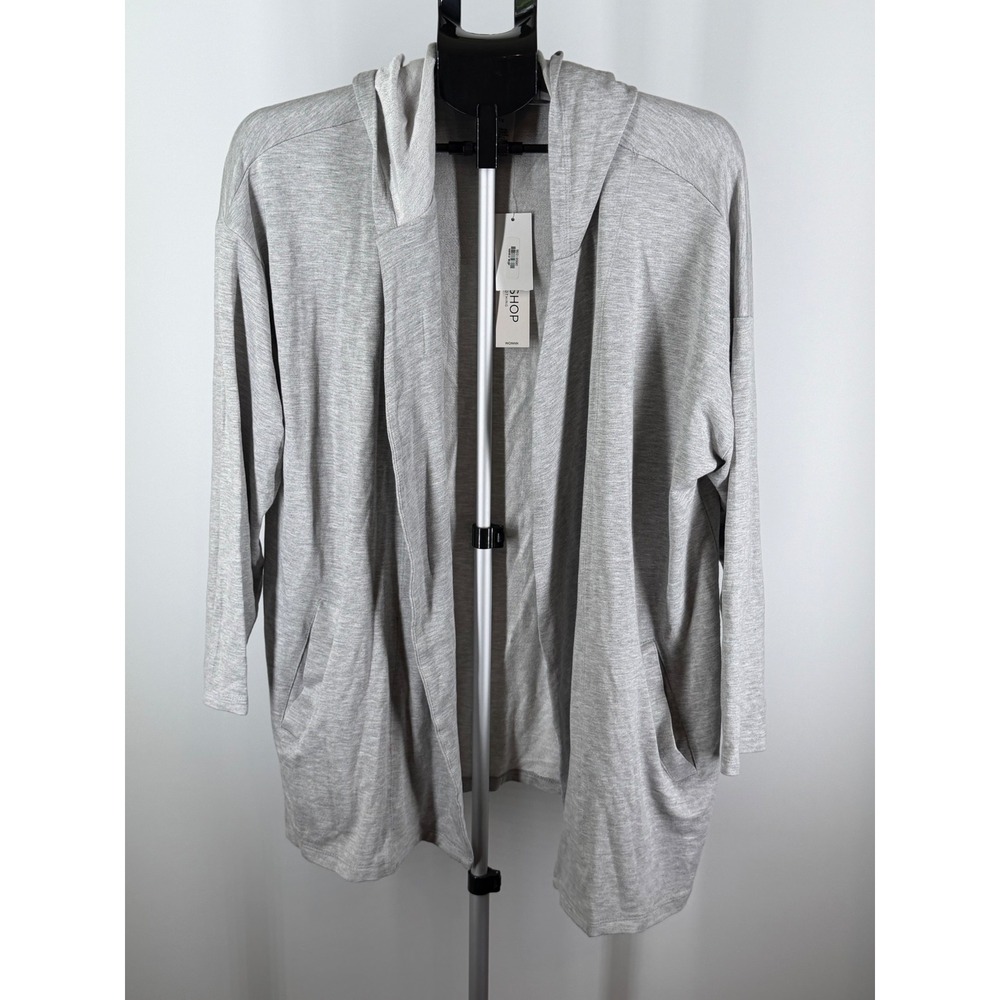 Workshop Republic Clothing Women Gray Open Front Hooded Cardigan Sweater 1X NWT